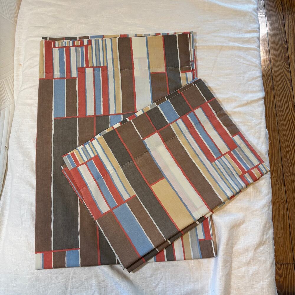 Vintage Springmaid Wondercale Twin Flat Sheets Geometric MCM Mod Set of 2